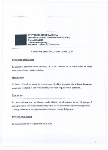 Examen de Tecnología Industrial (selectividad de 2007)