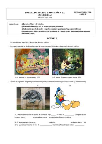 Examen de Fundamentos del Arte (PEvAU de 2018)