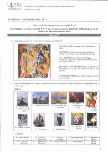 Examen de Fundamentos del Arte (EvAU de 2019)