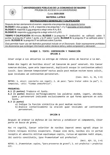 Latín II – EvAU Comunidad de Madrid (2026)