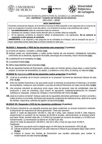 Examen de Empresa y Diseño de Modelos de Negocio (EBAU de 2024)