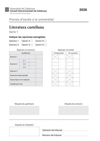 Literatura Castellana – PAU Cataluña (2026)