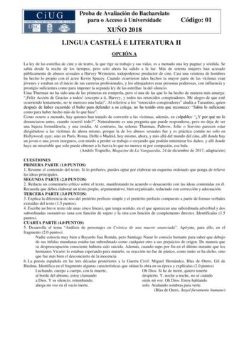 Examen de Lengua Castellana y Literatura (ABAU de 2018)