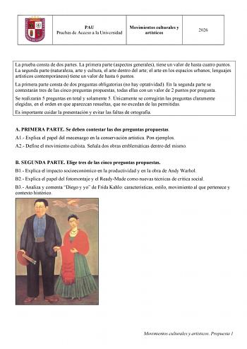 Movimientos Culturales y Artísticos – EBAU Castilla y León (2026)