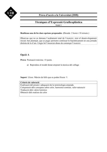 Examen de Técnicas de Expresión Gráfico Plástica (selectividad de 2008)