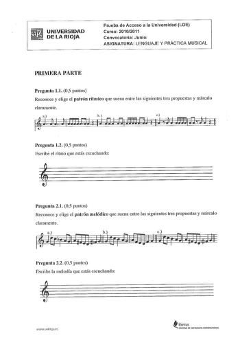 Examen de Lenguaje y Práctica Musical (PAU de 2011)