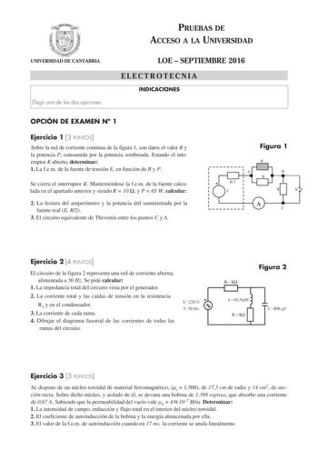 Examen de Electrotecnia (PAU de 2016)