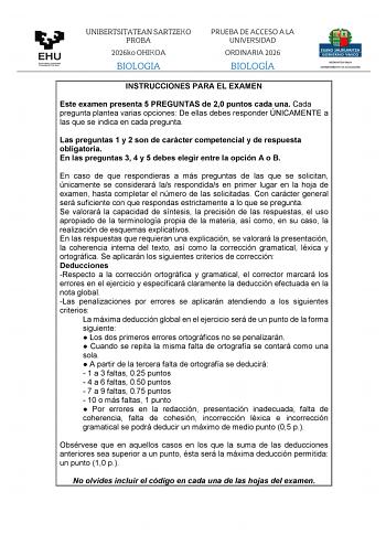 Biología – EAU País Vasco (2026)
