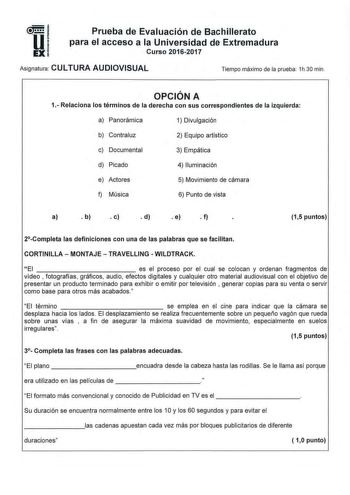 Examen de Cultura audiovisual (EBAU de 2017)