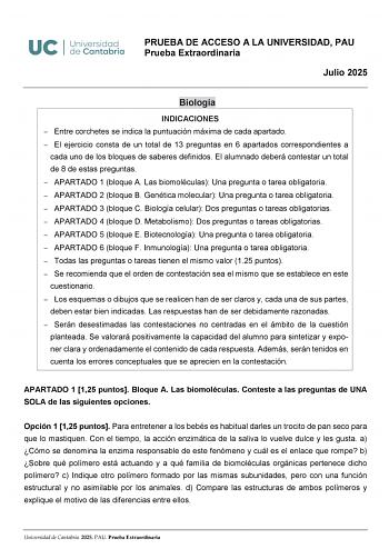 Examen de Biología (EBAU de 2025)