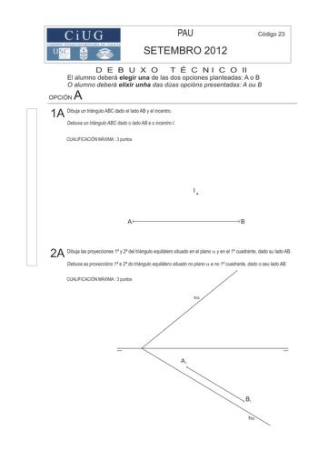 Examen de Dibujo Técnico II (PAU de 2012)