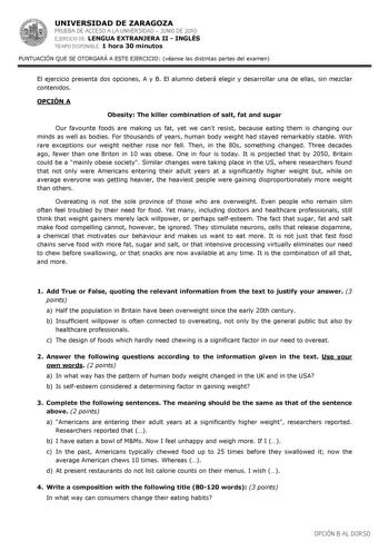 Examen de Inglés (PAU de 2010)
