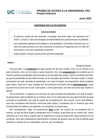 Examen de Historia de la Filosofía (EBAU de 2025)