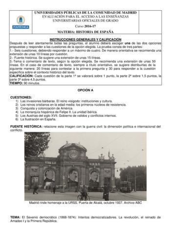 Examen de Historia de España (EvAU de 2017)