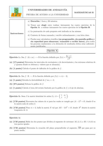 Examen de Matemáticas II (selectividad de 2007)