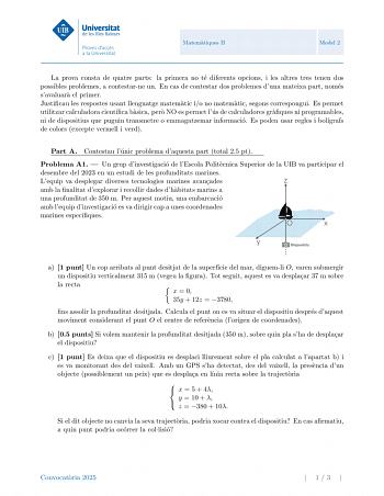 Examen de Matemáticas II (PBAU de 2025)