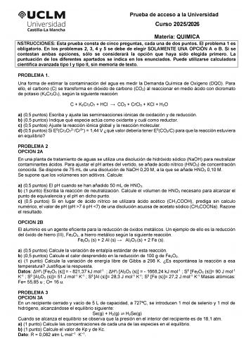 Química – EvAU Castilla-La Mancha (2026)