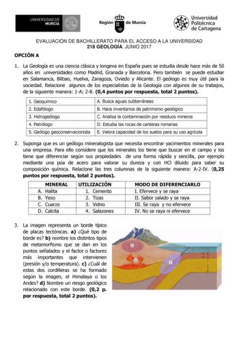 Examen de Geología (EBAU de 2017)