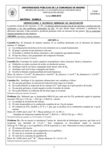 Examen de Química (PAU de 2010)