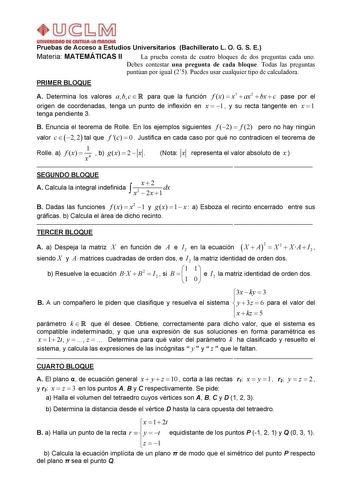 Examen de Matemáticas II (selectividad de 2006)