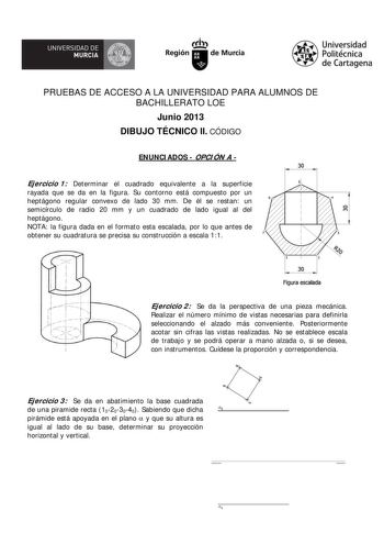 Examen de Dibujo Técnico II (PAU de 2013)