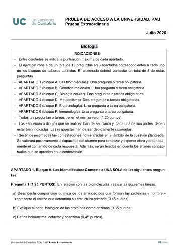 Biología – EBAU Cantabria (2026)