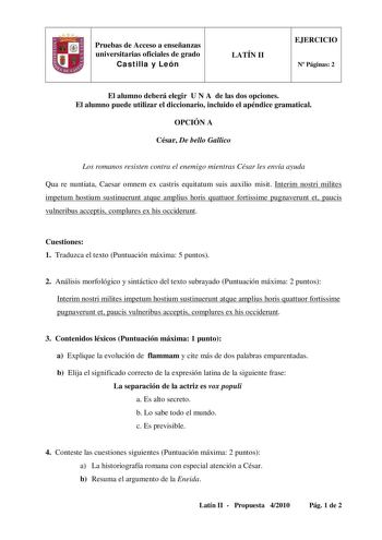 Examen de Latín II (PAU de 2010)
