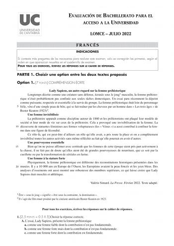 Examen de Francés (EBAU de 2022)