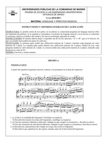 Examen de Lenguaje y Práctica Musical (PAU de 2011)