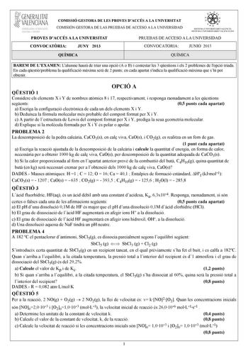 Examen de Química (PAU de 2013)