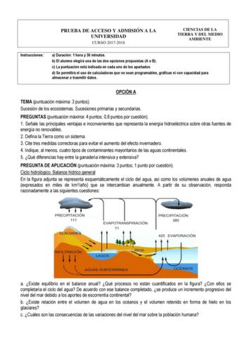 Examen de Ciencias de la Tierra y Medioambientales (PEvAU de 2018)