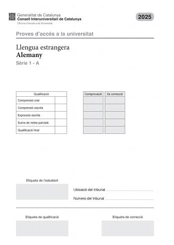 Examen de Alemán (PAU de 2025)