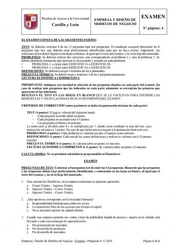 Empresa y Diseño de Modelos de Negocio – EBAU Castilla y León (2026)