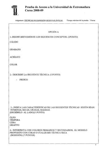 Examen de Técnicas de Expresión Gráfico Plástica (selectividad de 2009)