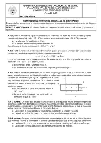 Examen de Física (EvAU de 2020)