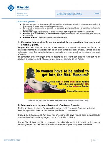 Examen de Movimientos Culturales y Artísticos (PBAU de 2025)