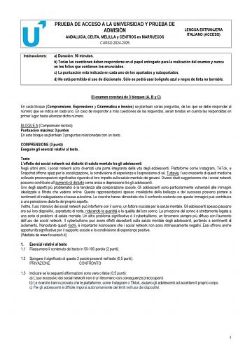 Examen de Italiano (PEvAU de 2025)