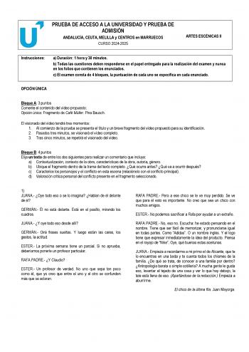 Examen de Artes Escénicas (PEvAU de 2025)