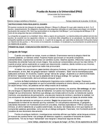 Examen de Lengua Castellana y Literatura (EBAU de 2025)