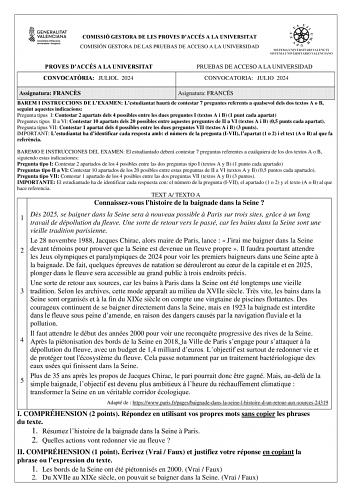 Examen de Francés (PAU de 2024)