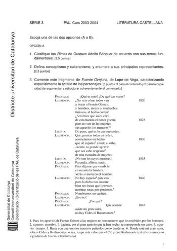 Examen de Literatura Castellana (selectividad de 2004)