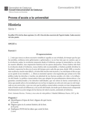 Examen de Historia de España (PAU de 2018)