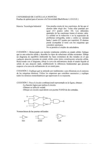 Examen de Tecnología Industrial (selectividad de 2001)