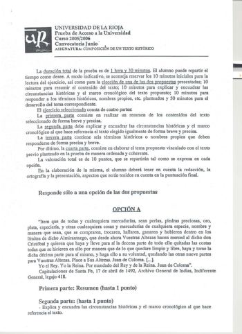 Examen de Historia de España (selectividad de 2006)