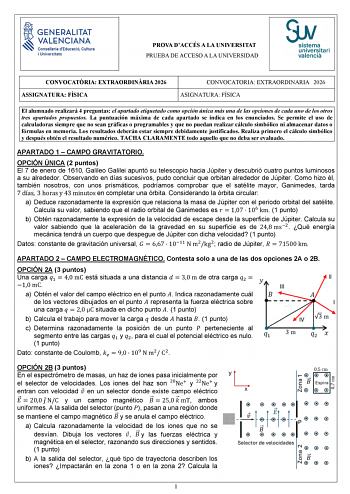 Física – PAU Comunidad Valenciana (2026)