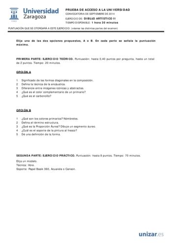 Examen de Dibujo Artístico II (PAU de 2014)