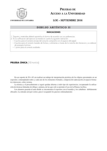 Examen de Dibujo Artístico II (PAU de 2016)