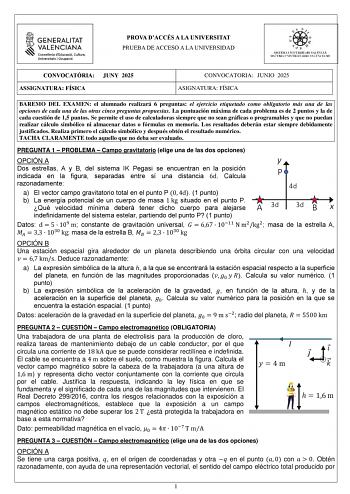Examen de Física (PAU de 2025)