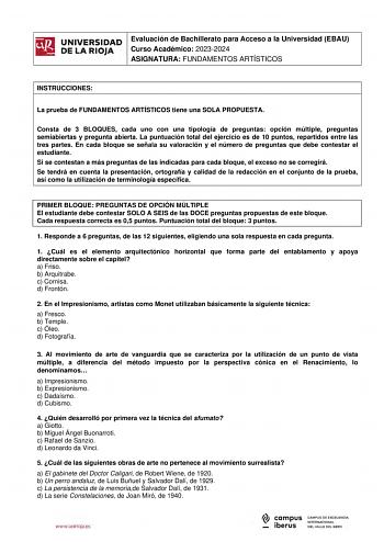 Examen de Fundamentos Artísticos (EBAU de 2024)