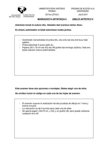 Examen de Dibujo Artístico II (PAU de 2011)